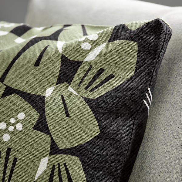 UNDERBLOMMA Funda para cojín, negro/gris-verde, 20x20 "