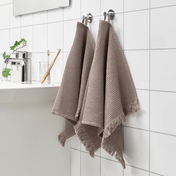 VALLASÅN Toalla de manos, gris claro/marrón, 16x28 "