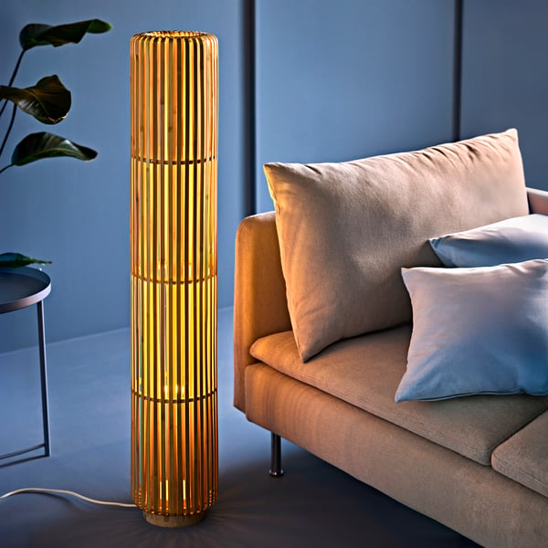 VARPTROSS Lámpara de piso, bambú, 46 "
