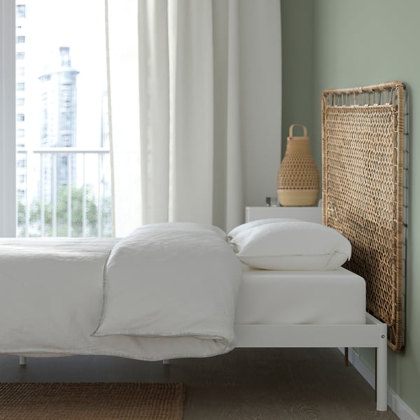 VEVELSTAD Base de cama+2 cabeceras, blanco/Tolkning ratán, Tamaño full