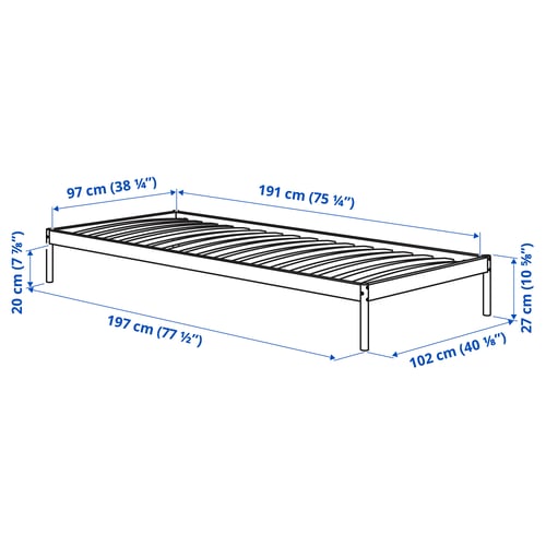 VEVELSTAD Base de cama, blanco, Tamaño twin
