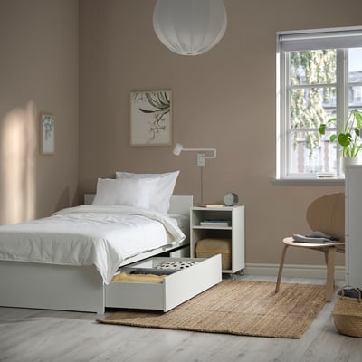 VIHALS Base de cama+2 cajas almacenamiento, blanco/Luröy, Tamaño twin