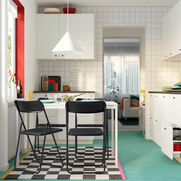 VIHALS Mesa con 4 sillas, blanco blanco/negro, 49 1/4x29 1/8 "