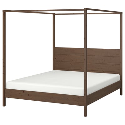 YTTERVÅG Base de cama con dosel, marrón grisáceo/Luröy, Tamaño King