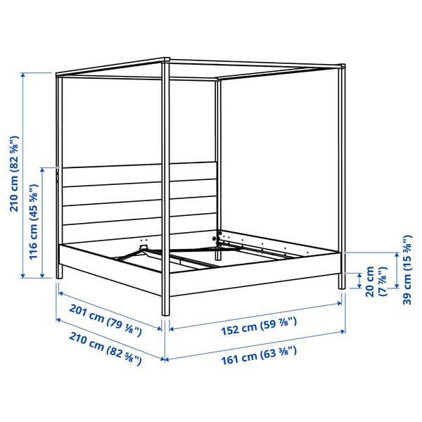 YTTERVÅG Base de cama con dosel, marrón grisáceo/madera, Tamaño queen