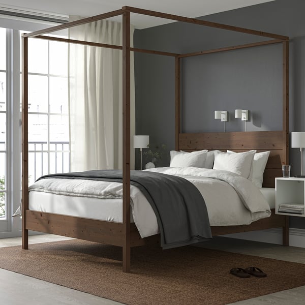 YTTERVÅG Base de cama con dosel, marrón grisáceo/madera, Tamaño King