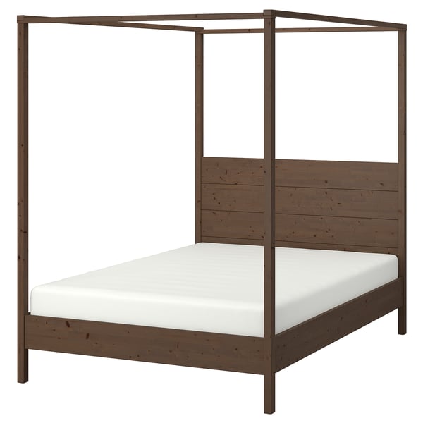 YTTERVÅG Base de cama con dosel, marrón grisáceo, Tamaño queen
