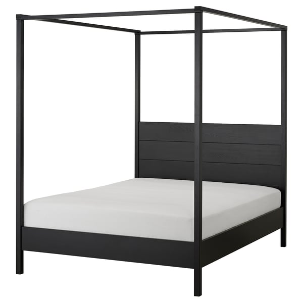YTTERVÅG Base de cama con dosel, negro/Lönset, Tamaño queen