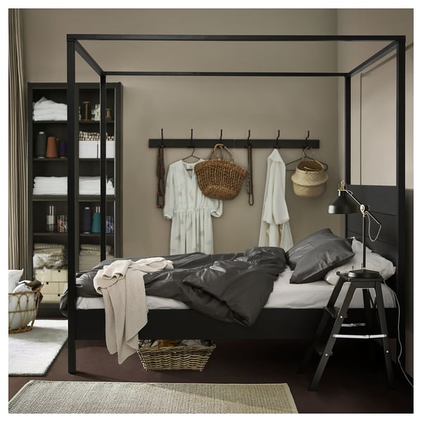 YTTERVÅG Base de cama con dosel, negro/Lönset, Tamaño queen