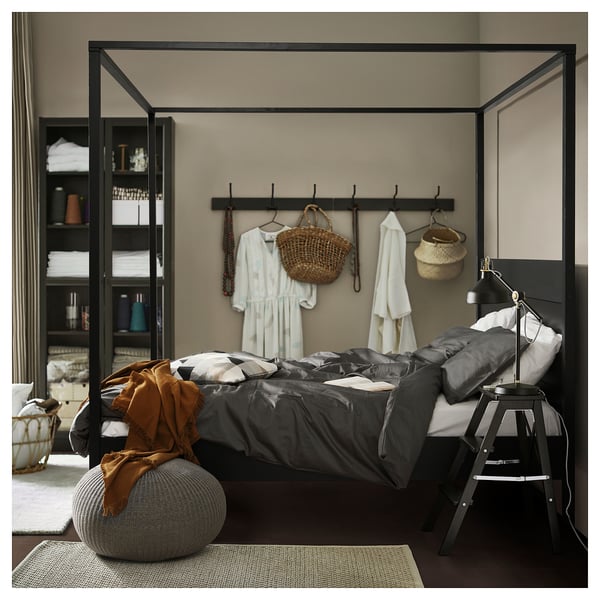 YTTERVÅG Base de cama con dosel, negro/Luröy, Tamaño King