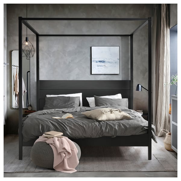 YTTERVÅG Base de cama con dosel, negro/Luröy, Tamaño King