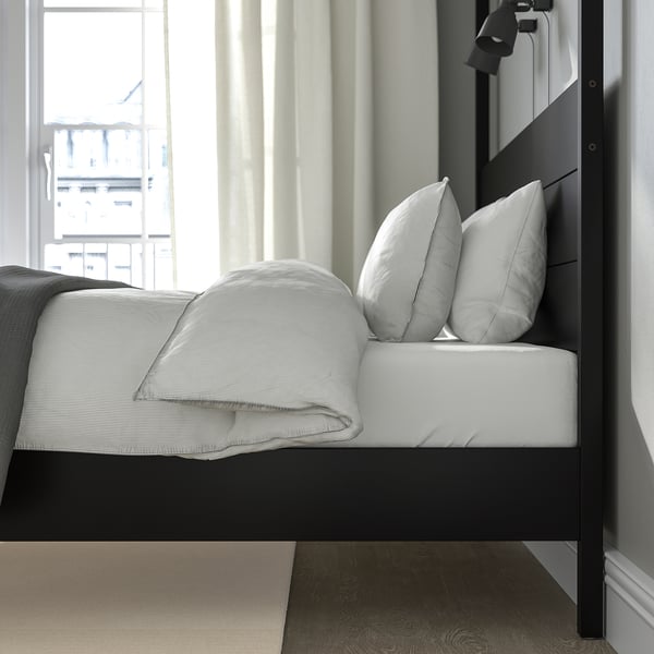 YTTERVÅG Base de cama con dosel, negro/madera, Tamaño King