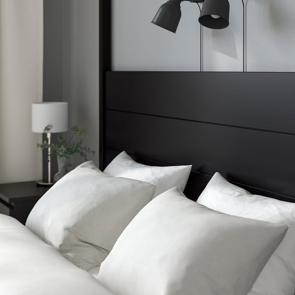 YTTERVÅG Base de cama con dosel, negro/madera, Tamaño King