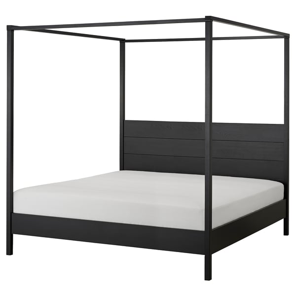 YTTERVÅG Base de cama con dosel, negro, Tamaño King