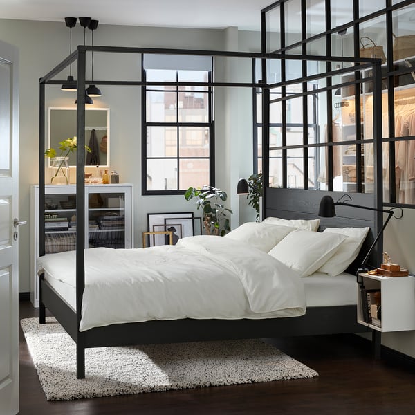 YTTERVÅG Base de cama con dosel, negro, Tamaño King